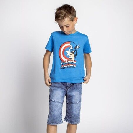Maglia a Maniche Corte per Bambini The Avengers Azzurro