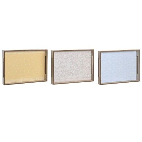 Vassoio per aperitivi DKD Home Decor Azzurro Rosa Giallo 3 Pezzi Legno MDF 40 x 30 x 5 cm Shabby Chic