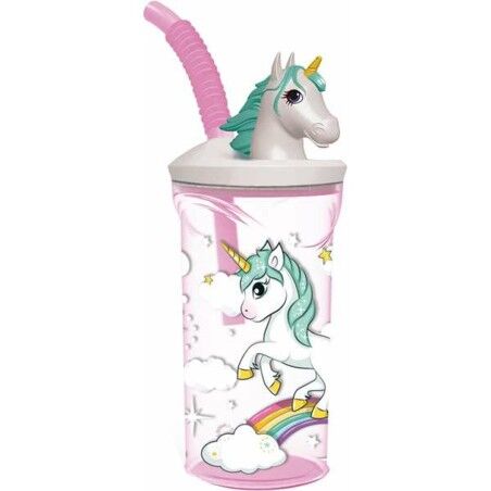 Bicchiere con Cannuccia Stor Unicorn Rainbow Rosa (360 ml)