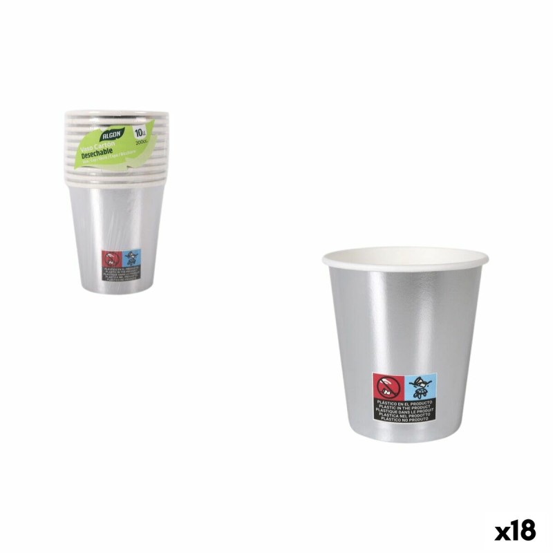 Set di Bicchieri Algon Argentato 200 ml 10 Pezzi (18 Unità)