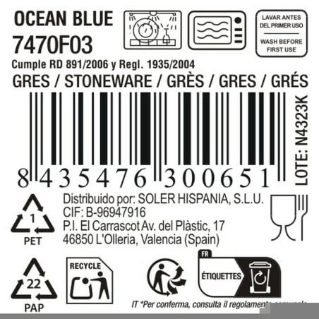 Piatto da pranzo La Mediterránea Ocean blue (12 Unità)