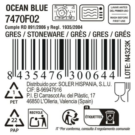 Piatto da pranzo La Mediterránea Ocean blue (12 Unità)