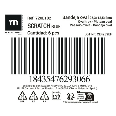 Teglia da Cucina La Mediterránea Scratch blue (12 Unità)