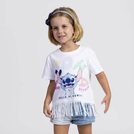 Maglia a Maniche Corte per Bambini Stitch Bianco
