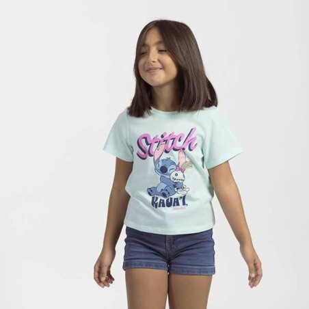 Maglia a Maniche Corte per Bambini Stitch Verde Turchese