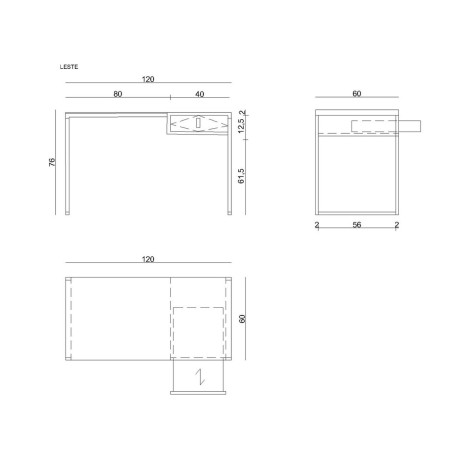 Scrivania Unique LESTE JSBG-142-1 Nero Acciaio 120 x 76 x 60 cm