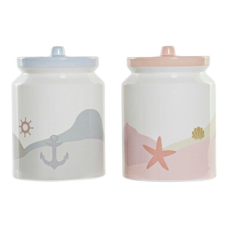 Barattolo DKD Home Decor Dolomite Azzurro Multicolore Rosa chiaro Mediterraneo 15 x 15 x 22 cm (2 Unità) Barattolo DKD Home Decor Dolomite Azzurro Multicolore Rosa chiaro Mediterraneo 15 x 15 x 22 cm (2 Unità)