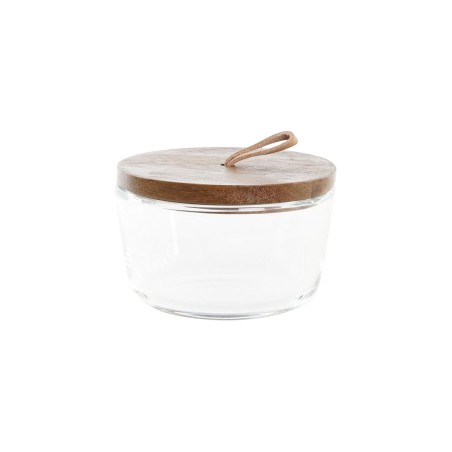 Set di 2 Barattoli DKD Home Decor 20,5 x 10,5 x 7 cm Cristallo Marrone Trasparente Acacia 240 ml