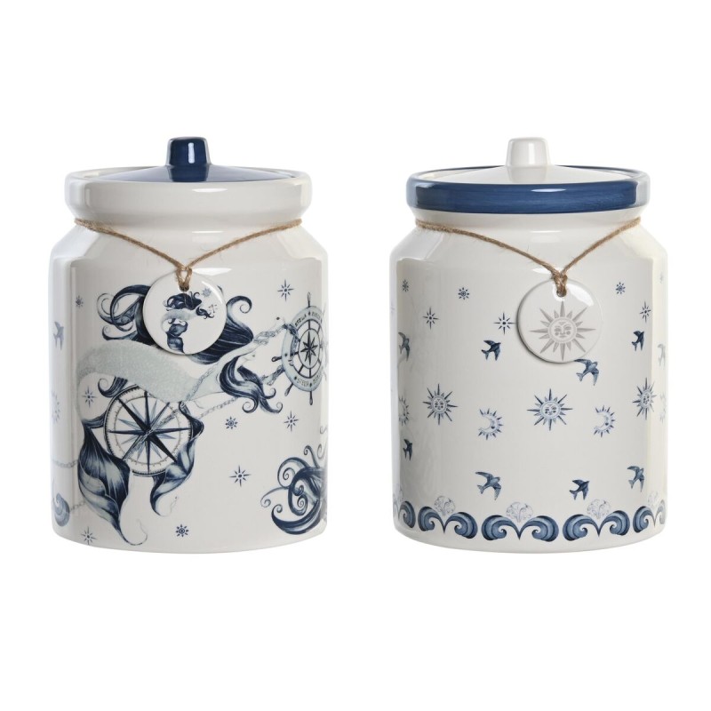 Barattolo DKD Home Decor Azzurro 15 x 15 x 21 cm Bianco Dolomite (2 Unità) Barattolo DKD Home Decor Azzurro 15 x 15 x 21 cm Bianco Dolomite (2 Unità)