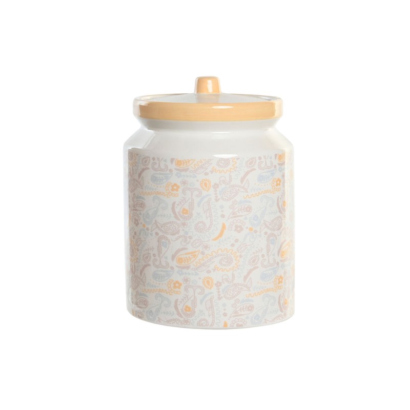 Barattolo DKD Home Decor 15 x 15 x 21 cm Bianco Giallo Dolomite Shabby Chic Barattolo DKD Home Decor 15 x 15 x 21 cm Bianco Giallo Dolomite Shabby Chic