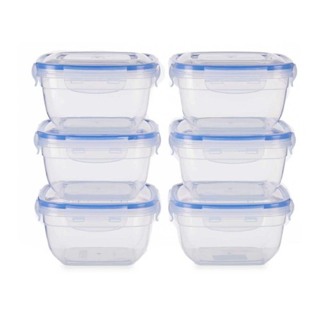 Set di scatole porta pranzo Leknes 30103 Azzurro Trasparente Plastica 900 ml 14,5 x 8,5 x 14,5 cm Ermetico (8 Unità)