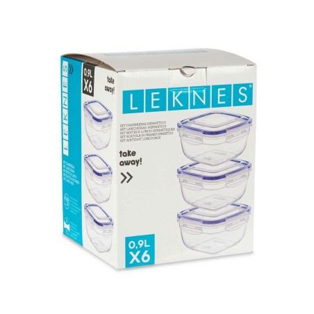 Set di scatole porta pranzo Leknes 30103 Azzurro Trasparente Plastica 900 ml 14,5 x 8,5 x 14,5 cm Ermetico (8 Unità)
