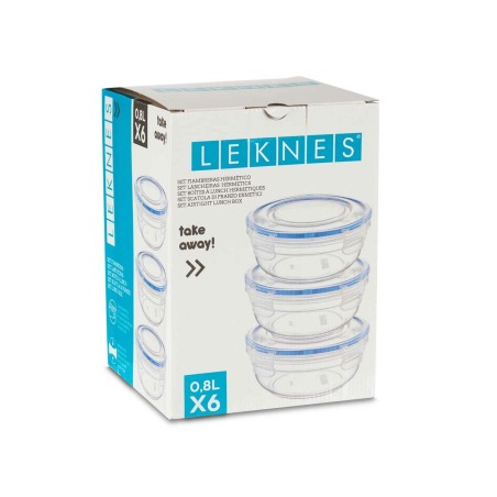 Set di scatole porta pranzo Leknes 30502 Azzurro Trasparente Plastica 800 ml 15,5 x 7,5 x 15,5 cm Ermetico (8 Unità)