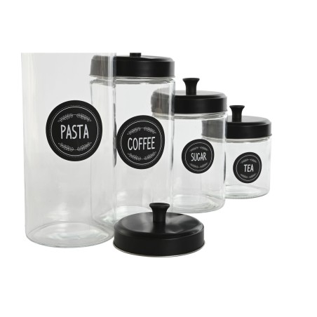Set di 4 Barattoli Home ESPRIT Nero Metallo Cristallo 1 L 1,5 L 1,8 L 10,4 x 10,4 x 26,4 cm