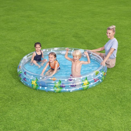 Bestway Piscina Gonfiabile Infantile 3 Anelli Trasparente Vita Marina 183x33 cm +2 Anni Giardino 51005