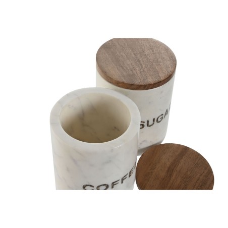 Barattolo Home ESPRIT Bianco Marrone Marmo Legno di mango (2 Unità)