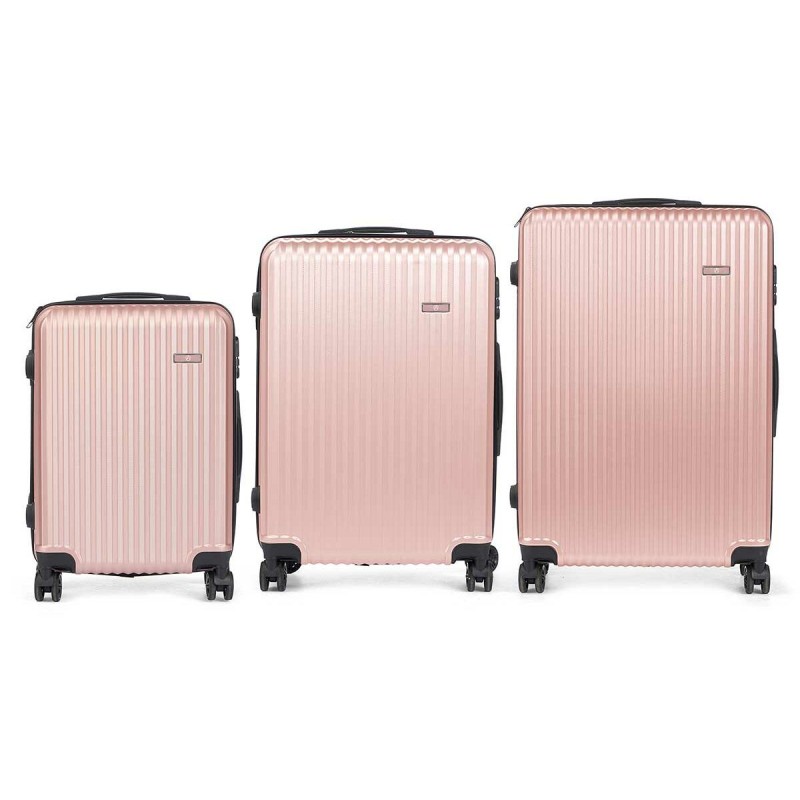 Set di valigie Rosa Righe 3 Pezzi Set di valigie Rosa Righe 3 Pezzi