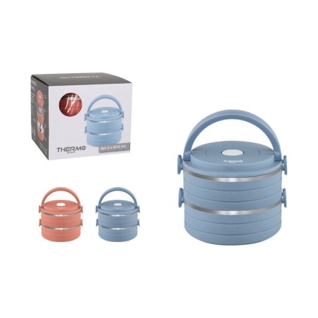 Set di scatole porta pranzo ThermoSport Azzurro Rosso Acciaio Plastica 600 ml 2 Pezzi (6 Unità)