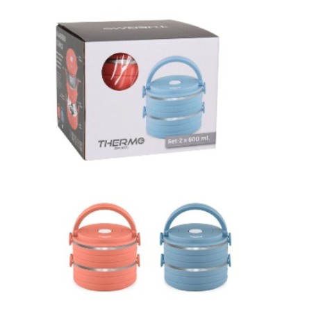 Set di scatole porta pranzo ThermoSport Azzurro Rosso Acciaio Plastica 600 ml 2 Pezzi (6 Unità)