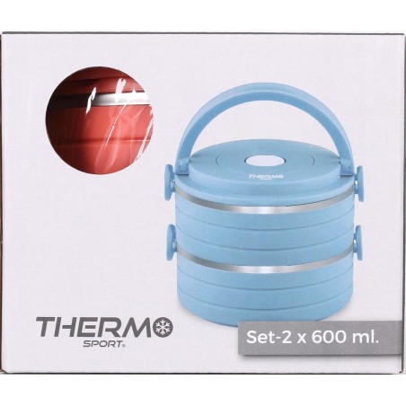 Set di scatole porta pranzo ThermoSport Azzurro Rosso Acciaio Plastica 600 ml 2 Pezzi (6 Unità)