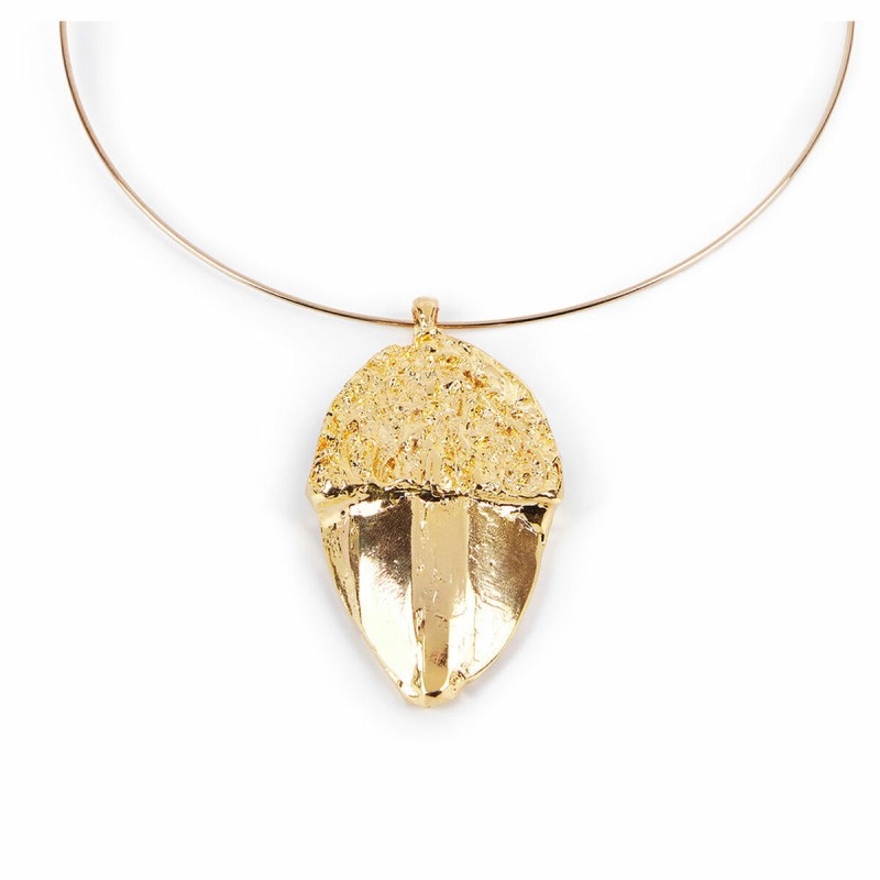 Collana Donna Shabama Ottone bagnato in oro Rigido Ghianda 13 cm Collana Donna Shabama Ottone bagnato in oro Rigido Ghianda 13 cm