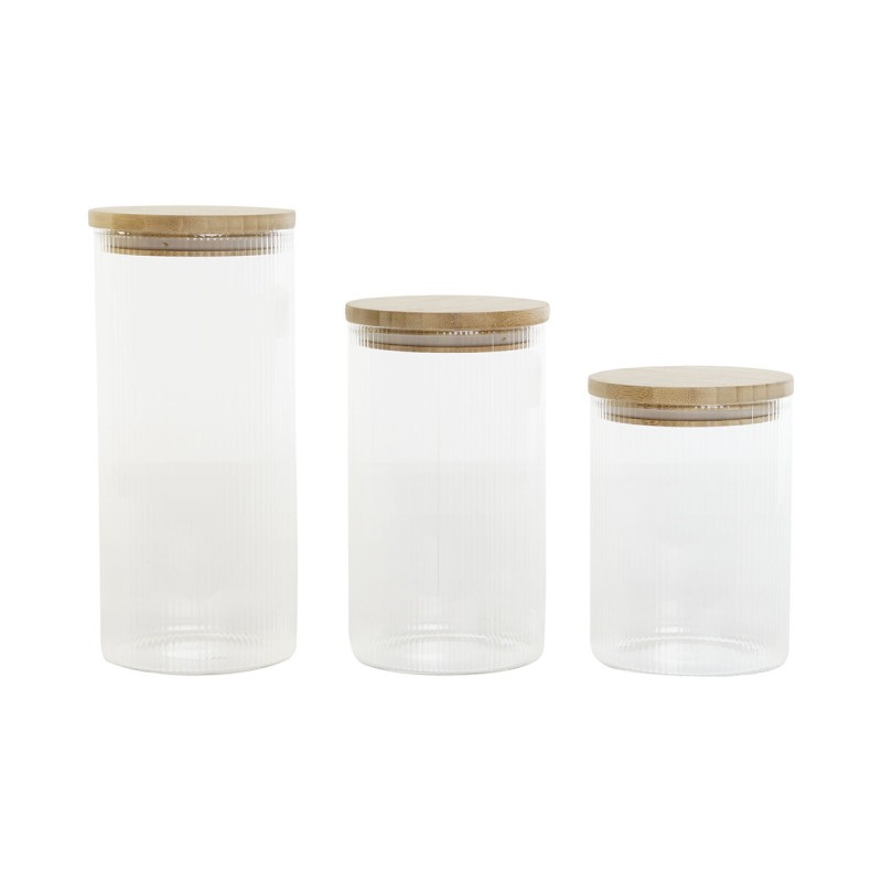 Set di 3 Barattoli Home ESPRIT Trasparente Silicone Bambù Vetro Borosilicato 10 x 10 x 22,3 cm Set di 3 Barattoli Home ESPRIT Trasparente Silicone Bambù Vetro Borosilicato 10 x 10 x 22,3 cm