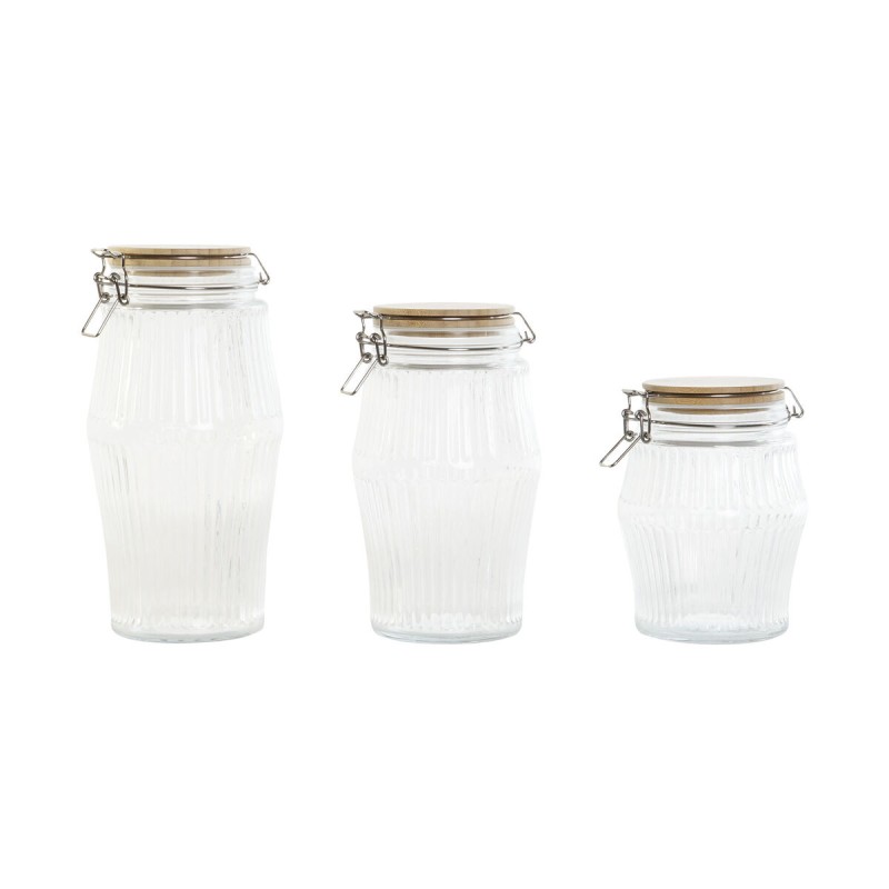 Set di 3 Barattoli Home ESPRIT Trasparente Silicone Bambù Cristallo 13,5 x 13,5 x 27 cm Set di 3 Barattoli Home ESPRIT Trasparente Silicone Bambù Cristallo 13,5 x 13,5 x 27 cm