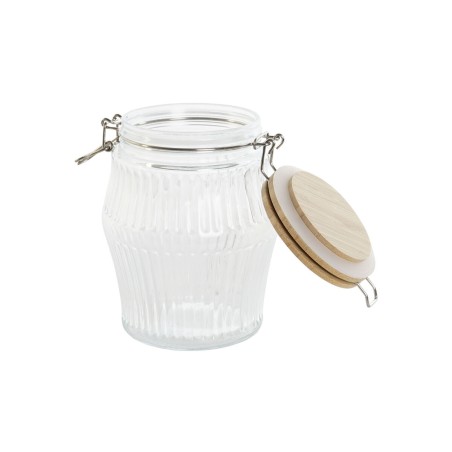 Set di 3 Barattoli Home ESPRIT Trasparente Silicone Bambù Cristallo 13,5 x 13,5 x 27 cm