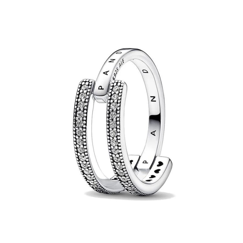 Anello Donna Pandora SIGNATURE LOGO & PAVE DOUBLE BAND - RING - SIZE 54 Anello Donna Pandora SIGNATURE LOGO & PAVE DOUBLE BAND - RING - SIZE 54