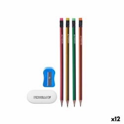 Set di Matite Pincello 476 Giallo Rosso Verde Temperamatite Gomma da cancellare (12 Unità)