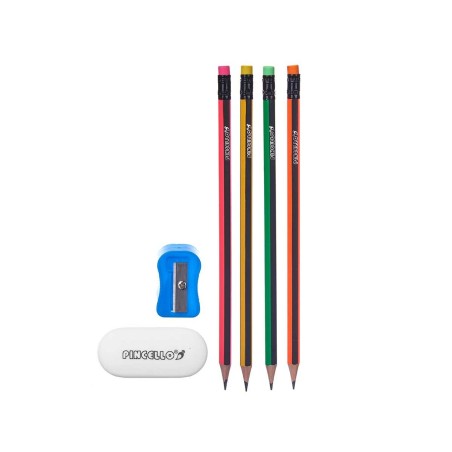 Set di Matite Pincello 476 Giallo Rosso Verde Temperamatite Gomma da cancellare (12 Unità)