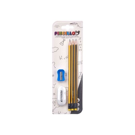 Set di Matite Pincello 476 Giallo Rosso Verde Temperamatite Gomma da cancellare (12 Unità)