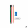 Set di Matite Pincello 477 Azzurro Rosso Verde Arancio Temperamatite Gomma da cancellare (12 Unità)