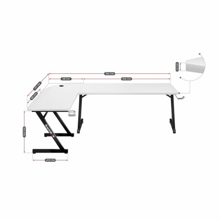 Scrivania Gaming Huzaro HZ-Hero 7.0 Bianco Nero Fibra di carbonio 154 x 72,5 x 117 cm
