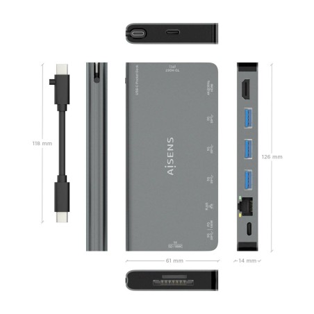 Hub USB Aisens ASUC-8P015-GR Grigio Multicolore