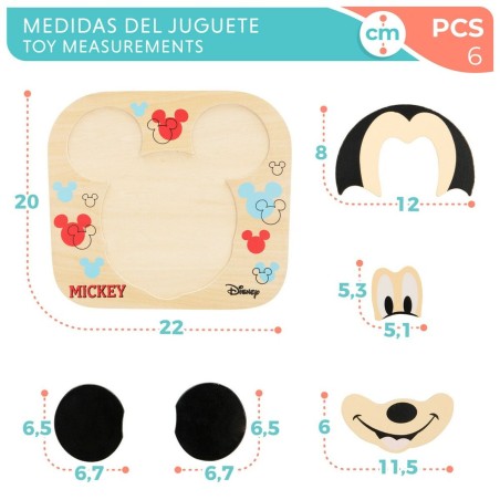 Puzzle di Legno per Bambini Disney Mickey Mouse + 12 Mesi 6 Pezzi (12 Unità)