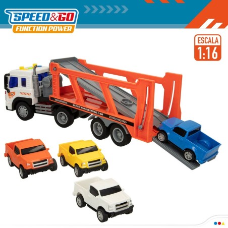 Camion Porta-veicoli e Macchinine a Frizione Speed & Go 37,5 x 12,5 x 10 cm (2 Unità)
