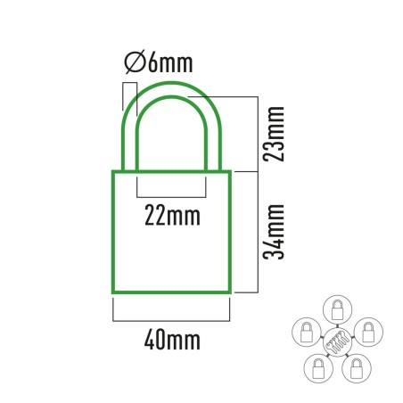 Lucchetto con chiave EDM 85245 Ottone 40 x 23 mm (5 Unità)