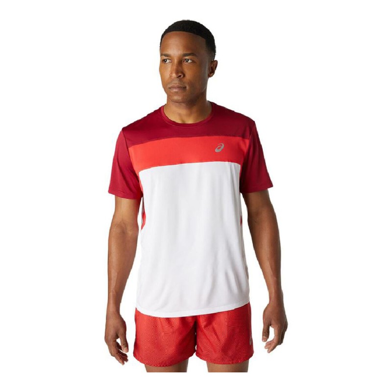 Maglia a Maniche Corte Uomo Asics Race Bianco Rosso Maglia a Maniche Corte Uomo Asics Race Bianco Rosso