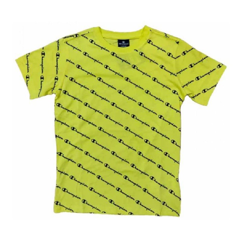 Maglia a Maniche Corte per Bambini Champion Multilogo Giallo Maglia a Maniche Corte per Bambini Champion Multilogo Giallo