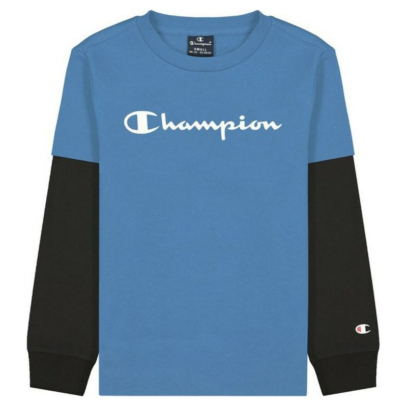 Maglia a Maniche Corte per Bambini Champion Two Sleeves Azzurro Maglia a Maniche Corte per Bambini Champion Two Sleeves Azzurro