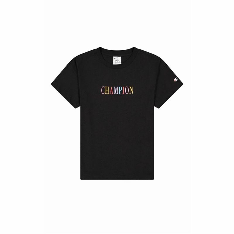 Maglia a Maniche Corte Donna Champion Crewneck Croptop Nero Maglia a Maniche Corte Donna Champion Crewneck Croptop Nero