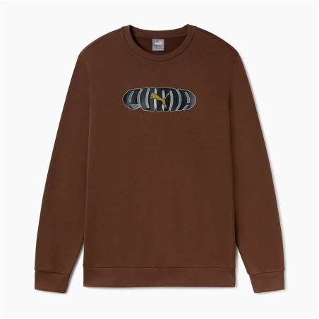 Felpa senza Cappuccio Uomo Puma Essentials+ Graphic Crew Fl Hombre Marrone