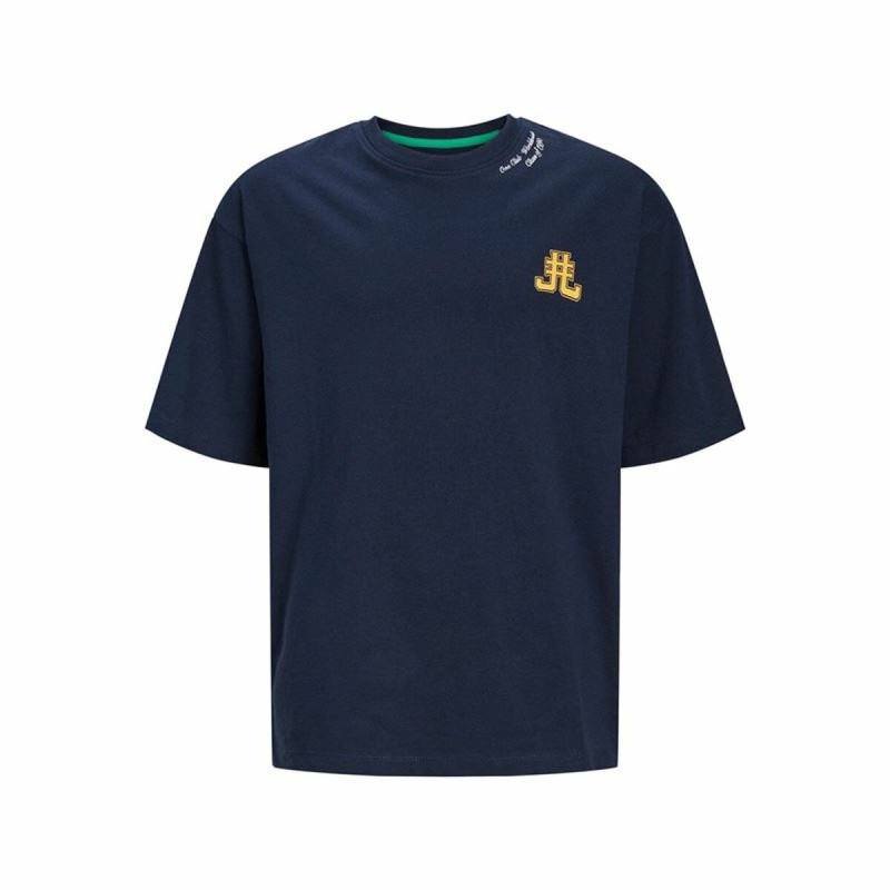 Maglia a Maniche Corte per Bambini Jack & Jones Jorcole Back Print Blu Marino Maglia a Maniche Corte per Bambini Jack & Jones Jorcole Back Print Blu Marino