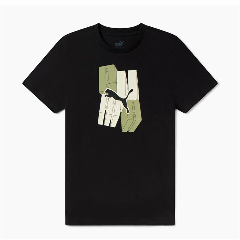 Maglia a Maniche Corte per Bambini Puma Essentials+ Graphic Nero Maglia a Maniche Corte per Bambini Puma Essentials+ Graphic Nero