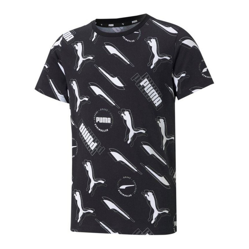 Maglia a Maniche Corte per Bambini Puma AOP Nero Maglia a Maniche Corte per Bambini Puma AOP Nero