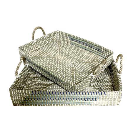 Set di Vassoi DKD Home Decor Bianco Turchese Naturale 48 x 38 x 15 cm (2 Unità)