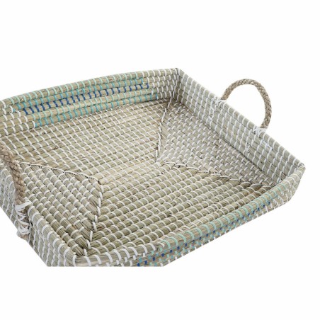 Set di Vassoi DKD Home Decor Bianco Turchese Naturale 48 x 38 x 15 cm (2 Unità)