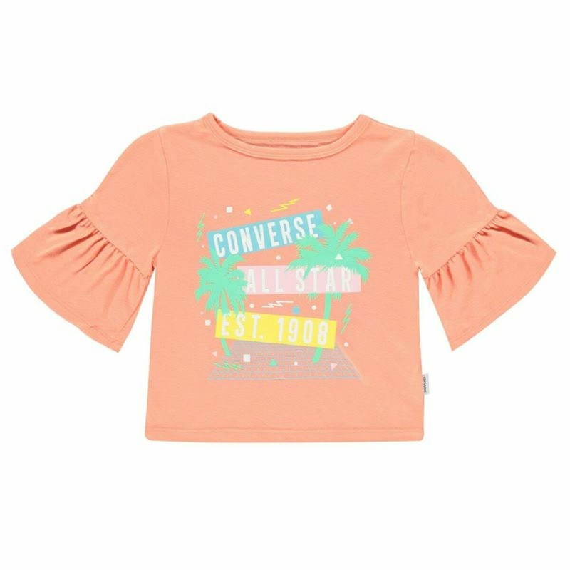 Maglia a Maniche Corte per Bambini Converse Ruffle Salmone Maglia a Maniche Corte per Bambini Converse Ruffle Salmone