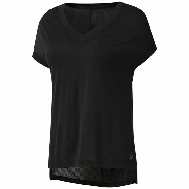 Maglia a Maniche Corte Donna Reebok Wor Supremium Detail Nero Maglia a Maniche Corte Donna Reebok Wor Supremium Detail Nero